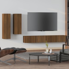 TV furniture set 4 pieces oak brown plywood by , TV Furniture - Ref: Foro24-3114637, Price: 206,99 €, Discount: %