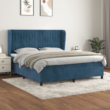 Boxspringbett mit dunkelblauer Samtmatratze 160x200 cm von , Betten und Lattenroste - Ref: Foro24-3129343, Preis: 568,14 €, R...