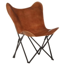 Brown genuine leather folding butterfly chair by , Armchairs - Ref: Foro24-323730, Price: 125,38 €, Discount: %