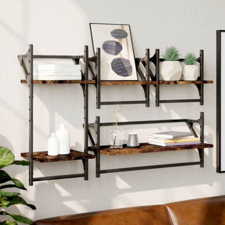 Wall shelves bars 4 pcs engineered wood smoked oak by , Shelves and shelves - Ref: Foro24-836265, Price: 42,00 €, Discount: %