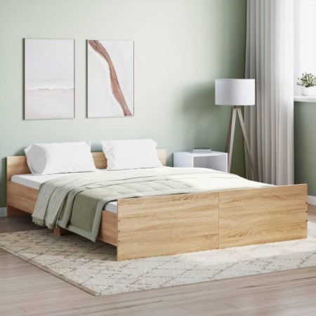 Estructura de cama con cabecero piecero roble Sonoma 140x200 cm de , Camas y somieres - Ref: Foro24-3203749, Precio: 158,98 €...