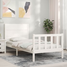 White solid wood bed frame with headboard by , Beds and slatted bases - Ref: Foro24-3192717, Price: 104,99 €, Discount: %