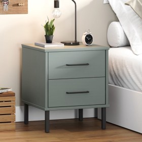 Bedside table with metal legs and solid pine wood in gray OSLO by vidaXL, Nightstands - Ref: Foro24-350974, Price: 66,78 €, D...