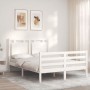 White solid wood bed frame with headboard 140x200 cm by , Beds and slatted bases - Ref: Foro24-3194052, Price: 147,89 €, Disc...