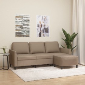 Sofá 3 plazas y taburete cuero sintético color capuchino 180 cm de , Sofás - Ref: Foro24-3201126, Precio: 343,99 €, Descuento: %