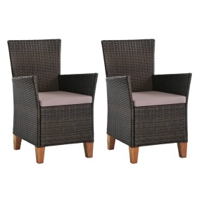 Garden chairs with cushions 2 units brown synthetic rattan by vidaXL, Garden chairs - Ref: Foro24-44099, Price: 271,99 €, Dis...