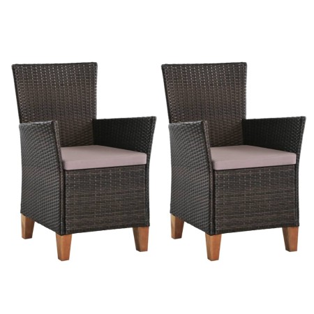 Garden chairs with cushions 2 units brown synthetic rattan by vidaXL, Garden chairs - Ref: Foro24-44099, Price: 270,73 €, Dis...