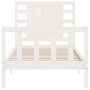 White solid wood bed frame with headboard by , Beds and slatted bases - Ref: Foro24-3192782, Price: 124,17 €, Discount: %