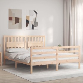 Bed frame with solid wood headboard 160x200 cm by , Beds and slatted bases - Ref: Foro24-3194321, Price: 151,99 €, Discount: %