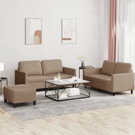 Cappuccino synthetic leather 3-piece sofa set with cushions by , Sofas - Ref: Foro24-3201759, Price: 502,54 €, Discount: %