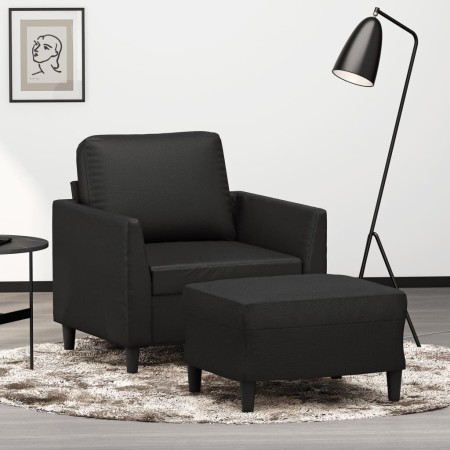 Sillón con taburete cuero sintético negro 60 cm de , Sofás - Ref: Foro24-3201117, Precio: 215,65 €, Descuento: %