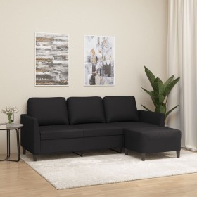 Sofá de 3 plazas con taburete cuero sintético negro 180 cm de , Sofás - Ref: Foro24-3201122, Precio: 338,99 €, Descuento: %