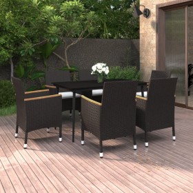 Garten-Essset 7-teilig und Kissen aus synthetischem Rattan und Glas von , Gartensets - Ref: Foro24-3099784, Preis: 572,99 €, ...