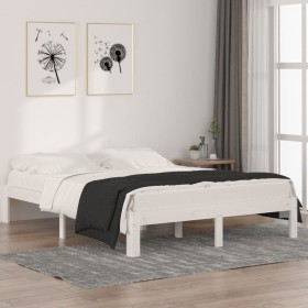 Solid white pine wood bed frame 140x190 cm by , Beds and slatted bases - Ref: Foro24-810346, Price: 102,55 €, Discount: %