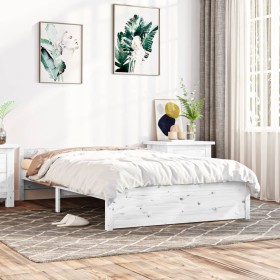 Small double bed frame white solid wood 120x190cm by , Beds and slatted bases - Ref: Foro24-815015, Price: 125,99 €, Discount: %