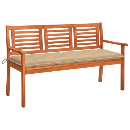 Solid eucalyptus wood 3-seater garden bench with cushion, 150 cm by , garden benches - Ref: Foro24-3061014, Price: 199,01 €, ...