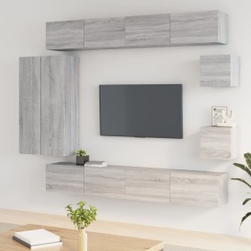 TV furniture set, 8 pieces, gray Sonoma plywood by , TV Furniture - Ref: Foro24-3114500, Price: 369,99 €, Discount: %