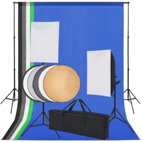 Kit de estudio con 5 telones de fondo de colores y 2 softboxes de vidaXL, Flashes e iluminaciones de estudio - Ref: Foro24-19...