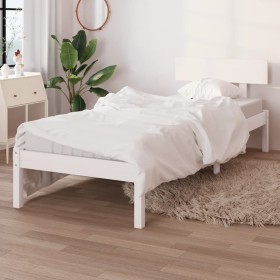 White single solid wood bed frame 75x190 cm by , Beds and slatted bases - Ref: Foro24-810108, Price: 64,58 €, Discount: %