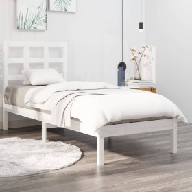 White single solid wood bed frame 75x190 cm by , Beds and slatted bases - Ref: Foro24-3105431, Price: 92,99 €, Discount: %