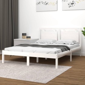 Weißer Massivholzbettrahmen 140x200 cm von , Betten und Lattenroste - Ref: Foro24-3105536, Preis: 143,77 €, Rabatt: %