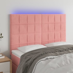 Pink velvet headboard with LED lights 144x5x118/128 cm by , Headboards and footboards - Ref: Foro24-3122477, Price: 125,62 €,...