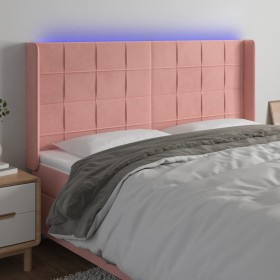 Pink velvet headboard with LED 163x16x118/128 cm by , Headboards and footboards - Ref: Foro24-3124107, Price: 136,25 €, Disco...