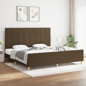 Bed frame with headboard in dark brown fabric 200x200cm by , Beds and slatted bases - Ref: Foro24-3125084, Price: 246,74 €, D...