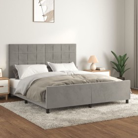 Bed frame with light gray velvet headboard 160x200cm by , Beds and slatted bases - Ref: Foro24-3125763, Price: 236,33 €, Disc...