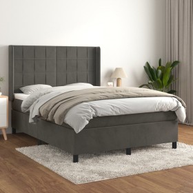 Box spring bed with dark gray velvet mattress 140x190 cm by , Beds and slatted bases - Ref: Foro24-3132676, Price: 486,06 €, ...