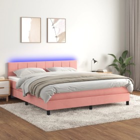 Cama box spring colchón y LED terciopelo rosa 160x200 cm de , Camas y somieres - Ref: Foro24-3134416, Precio: 501,86 €, Descu...