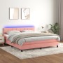 Cama box spring colchón y LED terciopelo rosa 160x200 cm de , Camas y somieres - Ref: Foro24-3134416, Precio: 492,35 €, Descu...