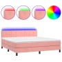 Cama box spring colchón y LED terciopelo rosa 160x200 cm de , Camas y somieres - Ref: Foro24-3134416, Precio: 492,35 €, Descu...