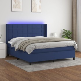 Box spring bed mattress and LED lights blue fabric 160x200 cm by , Beds and slatted bases - Ref: Foro24-3138331, Price: 604,1...