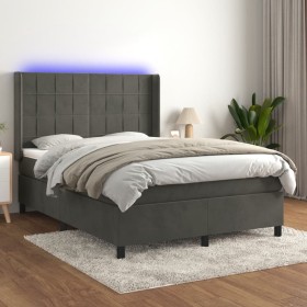 Box spring bed with mattress and LED dark gray velvet 140x190 cm by , Beds and slatted bases - Ref: Foro24-3139560, Price: 51...