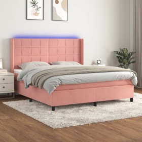 Cama box spring colchón y LED terciopelo rosa 160x200 cm de , Camas y somieres - Ref: Foro24-3139576, Precio: 566,34 €, Descu...