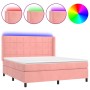 Cama box spring colchón y LED terciopelo rosa 160x200 cm de , Camas y somieres - Ref: Foro24-3139576, Precio: 566,05 €, Descu...