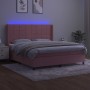 Cama box spring colchón y LED terciopelo rosa 160x200 cm de , Camas y somieres - Ref: Foro24-3139576, Precio: 566,05 €, Descu...