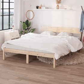 Solid gray pine wood bed frame 160x200 cm by , Beds and slatted bases - Ref: Foro24-810157, Price: 99,39 €, Discount: %