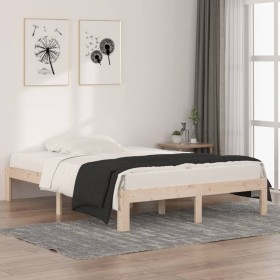 Estructura de cama de matrimonio madera maciza 135x190 cm de , Camas y somieres - Ref: Foro24-810340, Precio: 85,99 €, Descue...