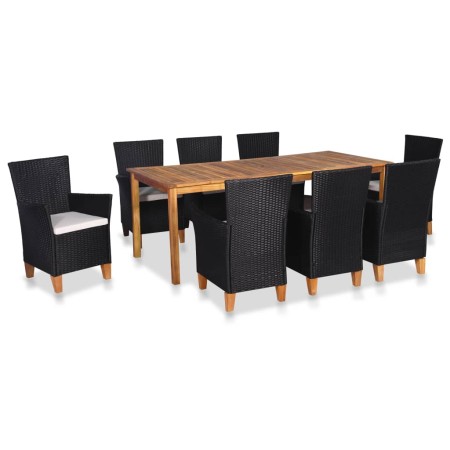 Set de comedor de jardín 9 pzas ratán sintético negro y marrón de vidaXL, Conjuntos de jardín - Ref: Foro24-44102, Precio: 61...