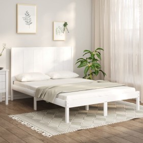 Solid white pine wood bed frame 140x190 cm by , Beds and slatted bases - Ref: Foro24-3105711, Price: 173,72 €, Discount: %