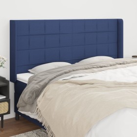 Cabecero con orejas de tela azul 163x16x118/128 cm de , Cabeceros y pies de cama - Ref: Foro24-3119592, Precio: 124,07 €, Des...