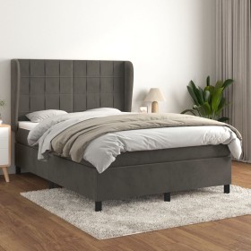 Box spring bed with dark gray velvet mattress 140x200 cm by , Beds and slatted bases - Ref: Foro24-3129214, Price: 518,03 €, ...