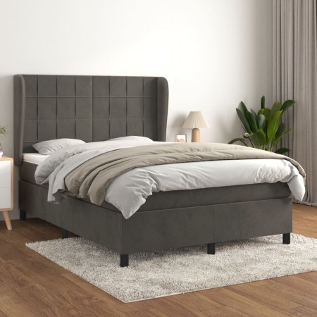 Box spring bed with dark gray velvet mattress 140x200 cm by , Beds and slatted bases - Ref: Foro24-3129214, Price: 488,32 €, ...