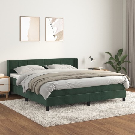 Cama box spring con colchón terciopelo verde oscuro 160x200 cm de , Camas y somieres - Ref: Foro24-3130970, Precio: 478,62 €,...