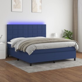 Box spring bed mattress and LED lights blue fabric 160x200 cm by , Beds and slatted bases - Ref: Foro24-3134891, Price: 586,1...