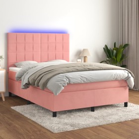 Box spring bed with mattress and LED pink velvet 140x200 cm by , Beds and slatted bases - Ref: Foro24-3136130, Price: 526,85 ...