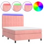 Cama box spring colchón y LED terciopelo rosa 140x200 cm de , Camas y somieres - Ref: Foro24-3136130, Precio: 536,48 €, Descu...