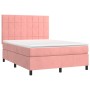 Cama box spring colchón y LED terciopelo rosa 140x200 cm de , Camas y somieres - Ref: Foro24-3136130, Precio: 536,48 €, Descu...